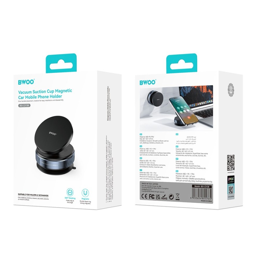 SUPPORT VENTOUSE VOITURE MAGNÉTIQUE - BWOO ZJ138 - NOIR