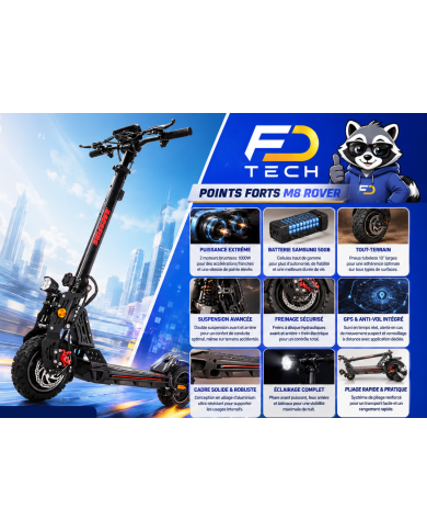 TROTTINETTE ÉLECTRIQUE avec GPS ANTI-VOL INTÉGRÉ — M8 ROVER BACKFIRE — NOIR