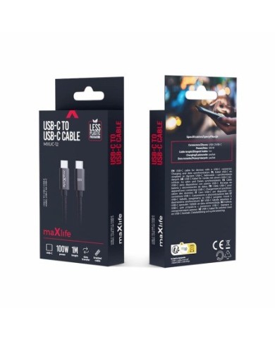 CÂBLE EN NYLON TRESSÉ USB-C VERS C - MAXLIFE MXUC-12 - 100W 1M NOIR