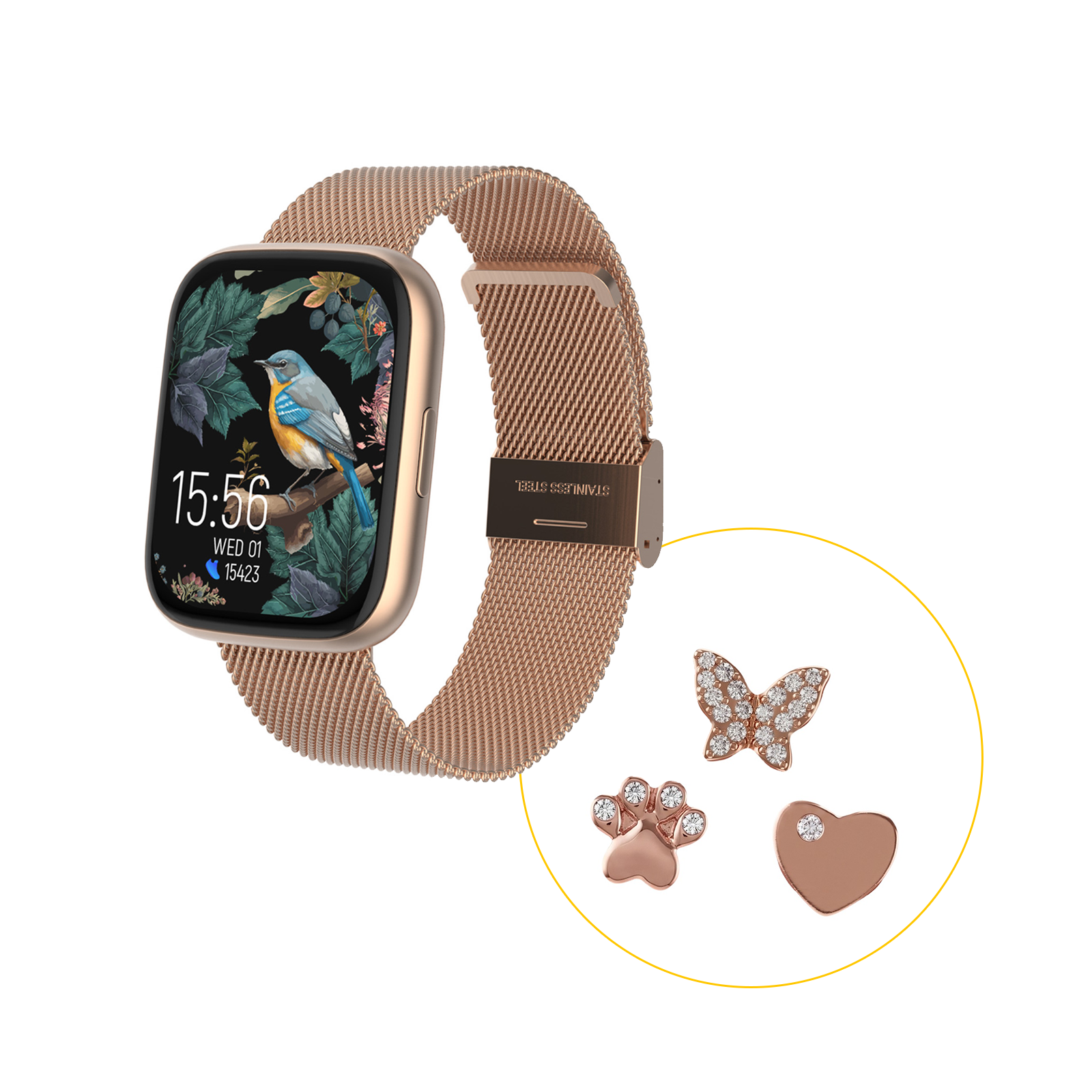 Montre connectée FOREVER ForeVigo 4 SW-330 - Rose Dorée avec 3 décorations