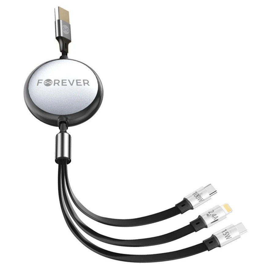 CÂBLE DE CHARGE 3-EN-1 - FOREVER - PD 100W 1.2M NOIR