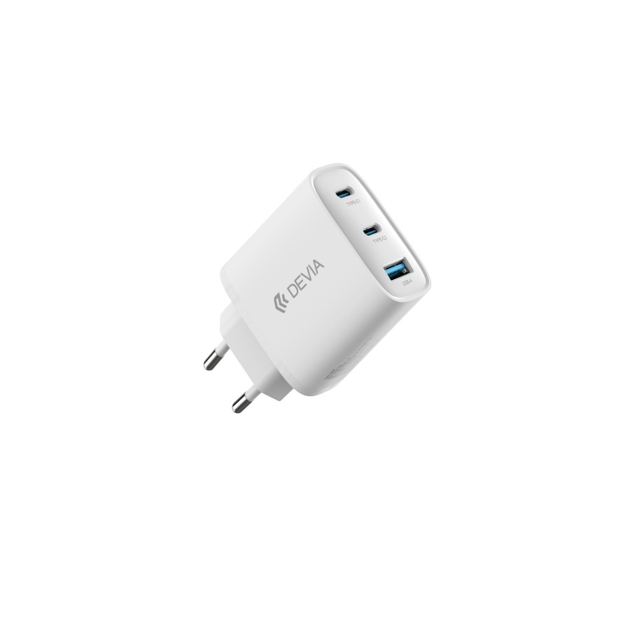 CHARGEUR SECTEUR GAN DEVIA EXTREME 2X USB-C 1X USB-A 65W BLANC + CABLE USB-C USB-C