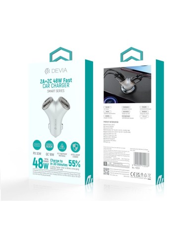CHARGEUR ALLUME-CIGARE VOITURE - DEVIA EA506 - 48W GRIS (2xUSB-C/2xUSB-A)