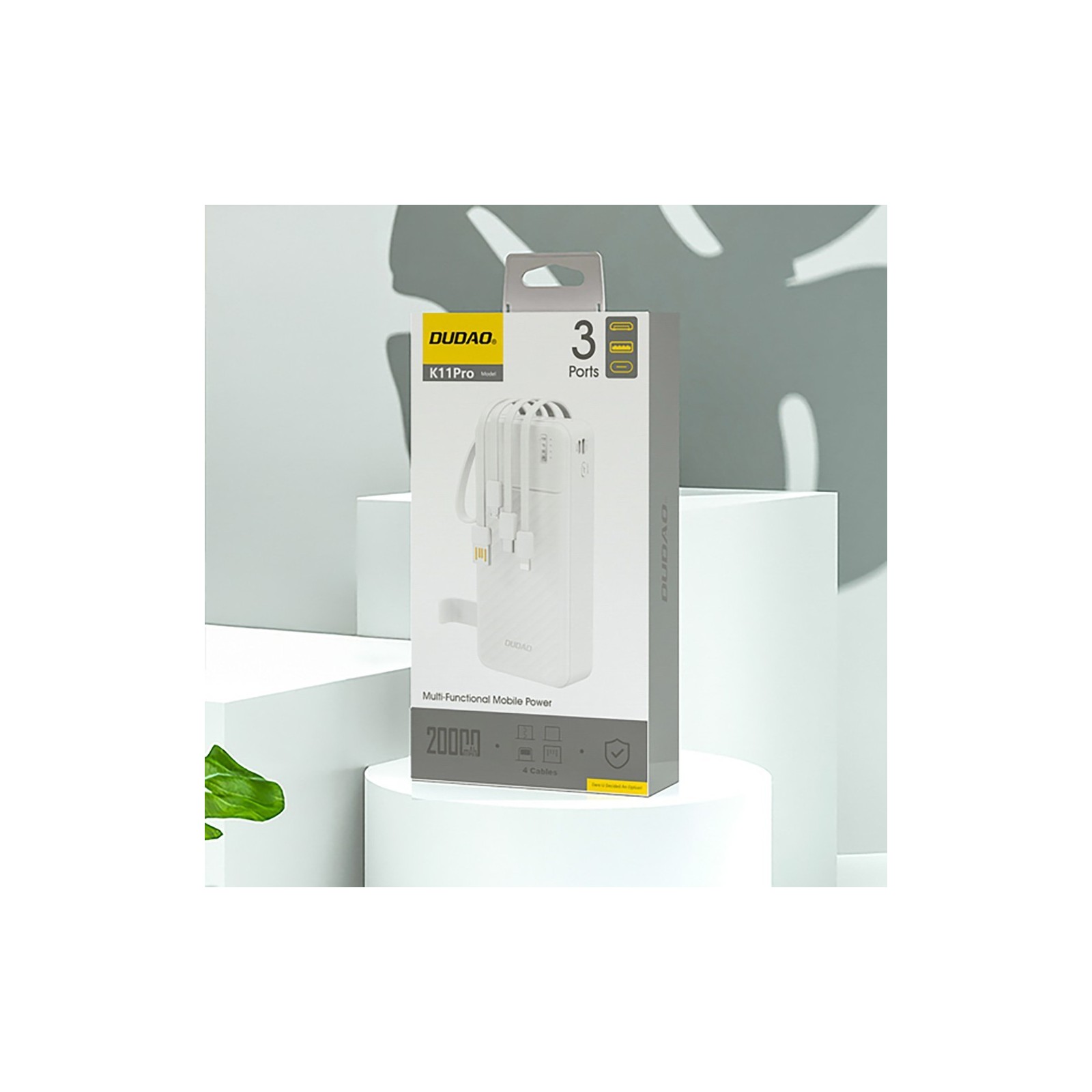 BATTERIE EXTERNE POWERBANK DUDAO K11 PRO 20000MAH AVEC CABLES INTEGRES BLANC