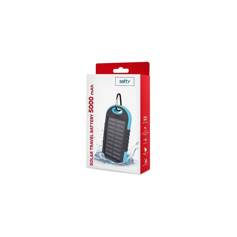 BATTERIE EXTERNE SOLAIRE SETTY 5000MAH 2X USB BLEUE