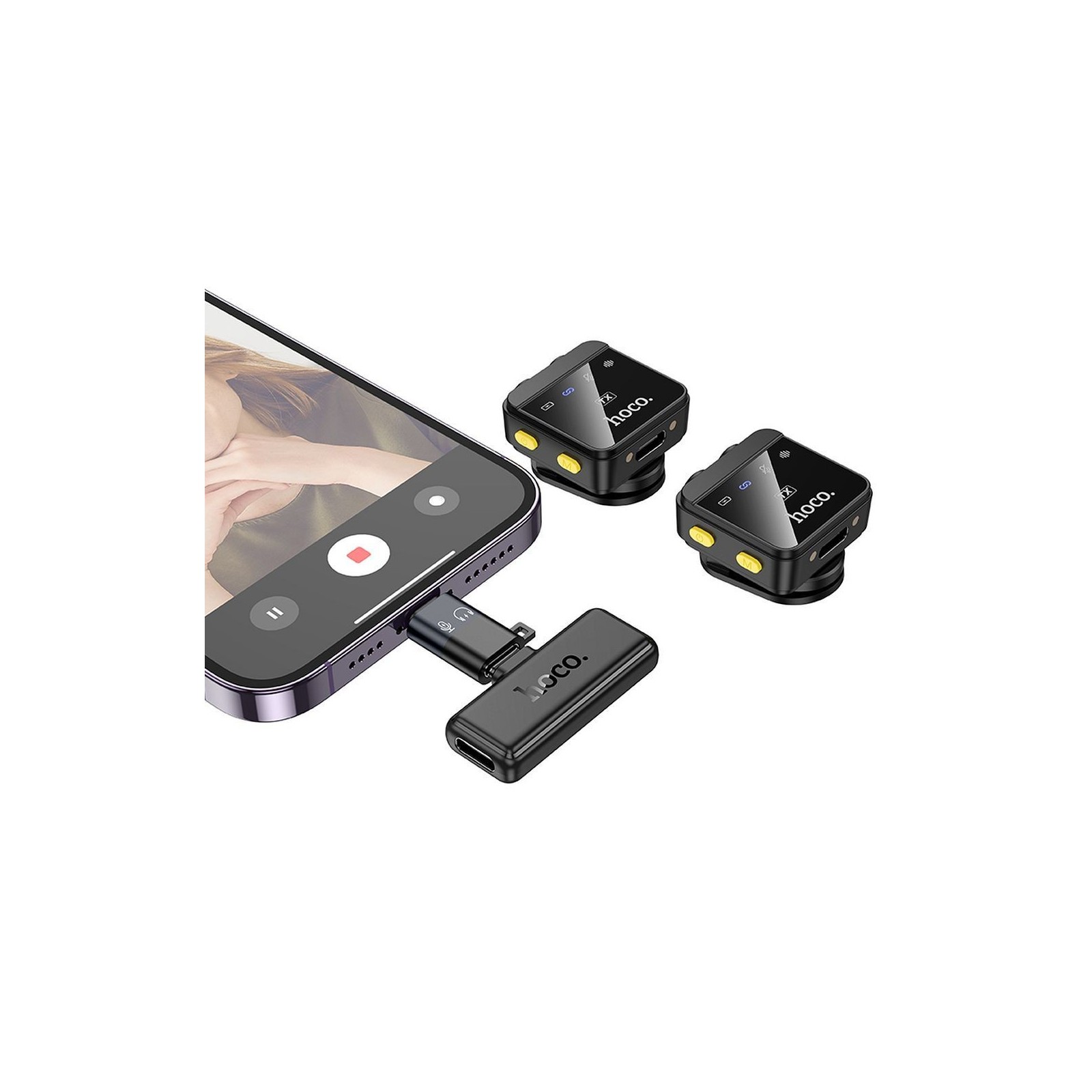 Double Microphone sans fil HOCO L17 Lightning / USB-C Noir