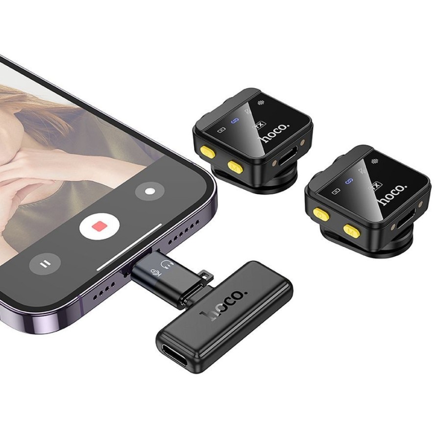 Double Microphone sans fil HOCO L17 Lightning / USB-C Noir