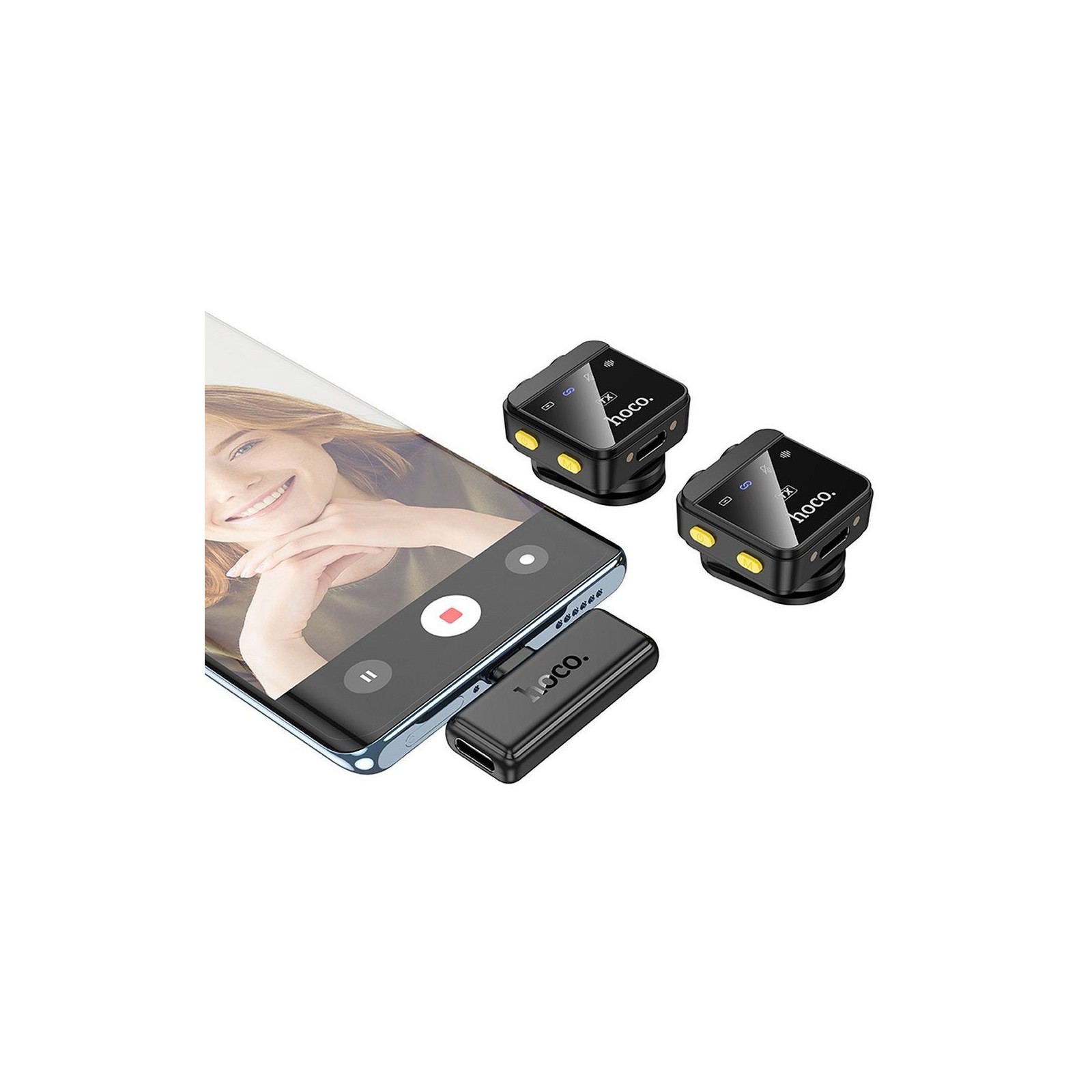 Double Microphone sans fil HOCO L17 Lightning / USB-C Noir