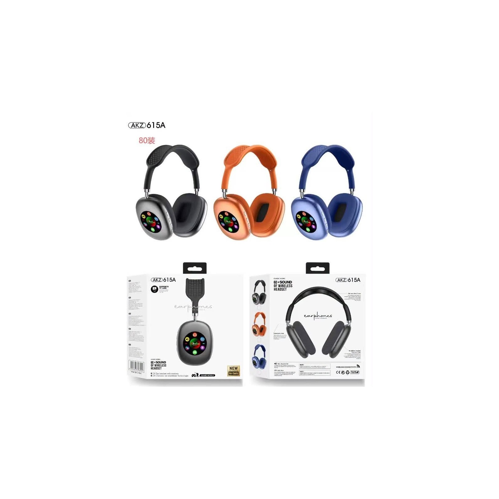 Casque Audio Bluetooth avec écran tactile AKZ-615A