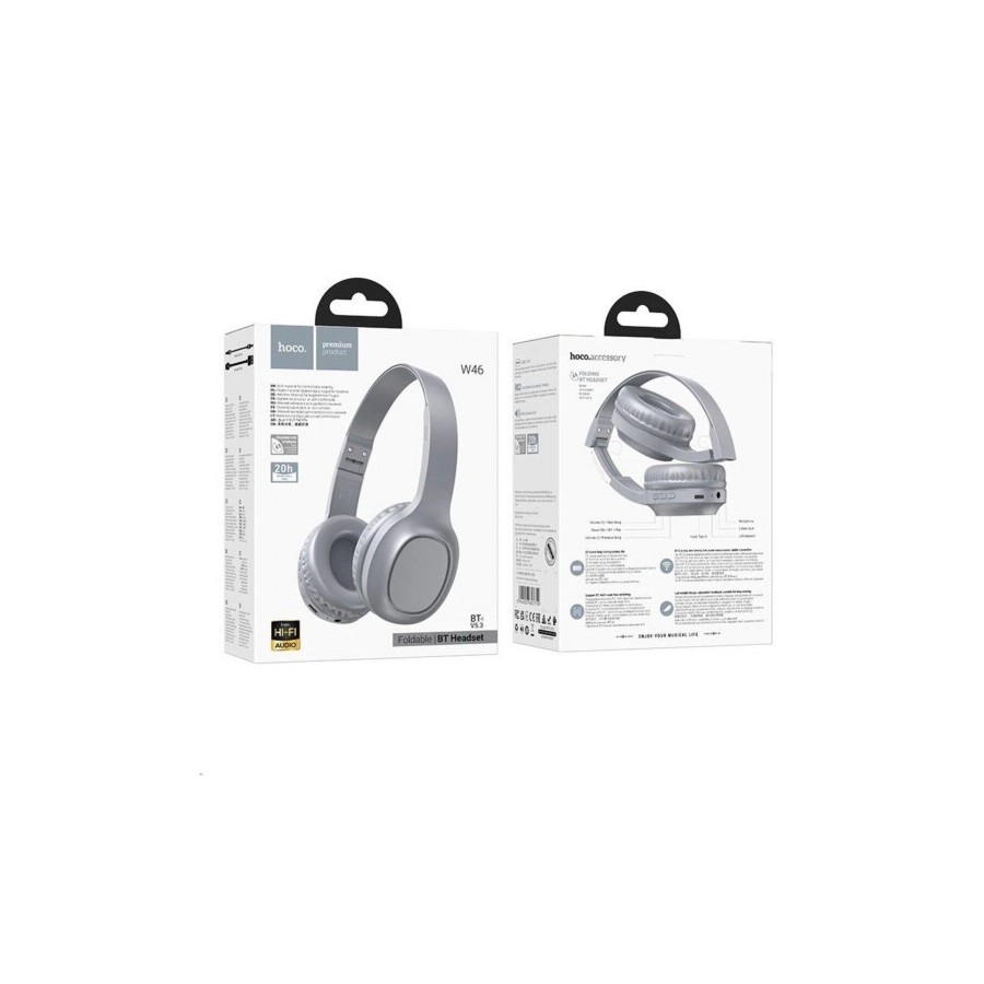 CASQUE SANS FIL BT - HOCO W46 - BLEU CLAIR / GRIS