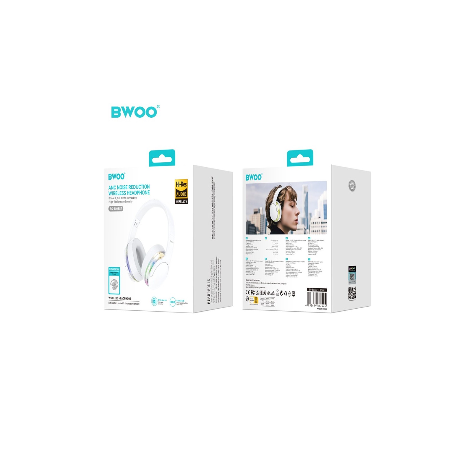 CASQUE SANS FIL BT ANC - BWOO BW587 - BLANC