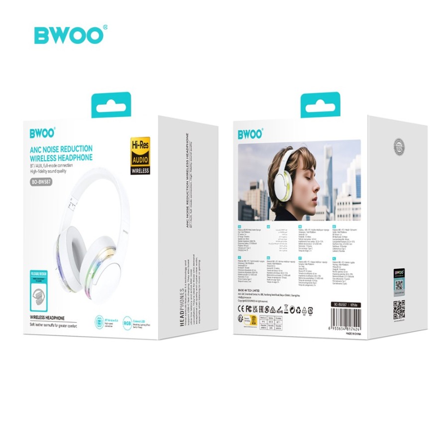 CASQUE SANS FIL BT ANC - BWOO BW587 - BLANC