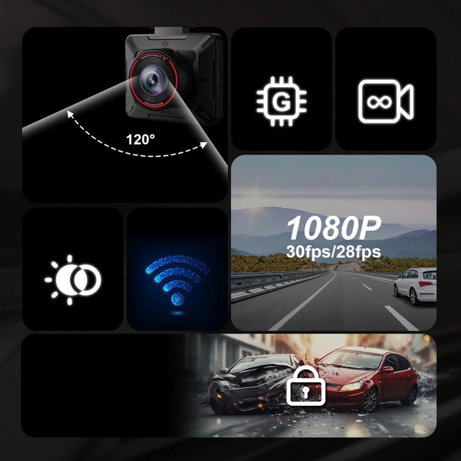 Caméra de voiture avant Dashcam AKEEYO P1 - 1080P/30FPS - Noir
