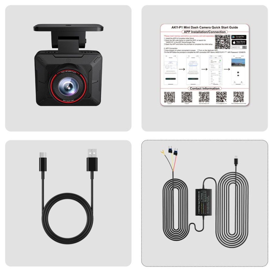 Caméra de voiture avant Dashcam AKEEYO P1 - 1080P/30FPS - Noir