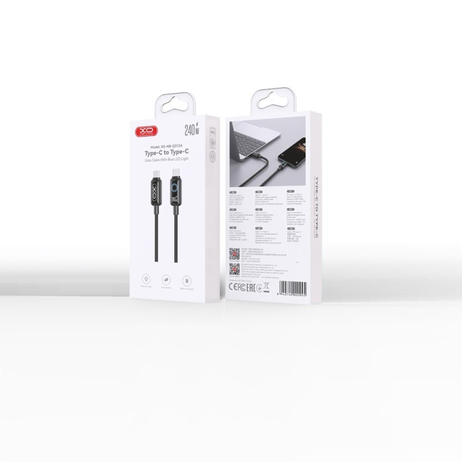 Câble XO NB-Q312A USB-C vers USB-C, 1 m, PD 240 W, noir, avec LED
