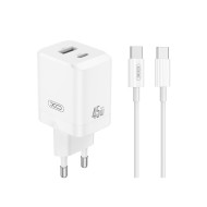 Chargeur secteur 2 ports (USB-A+C) XO CE36 45 W avec câble USB-C vers USB-C - Blanc