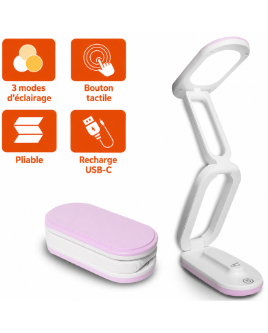 Lampe de bureau LED pliable LTC 10 W, 3000/4500/6000 K, 1200 mAh, rose