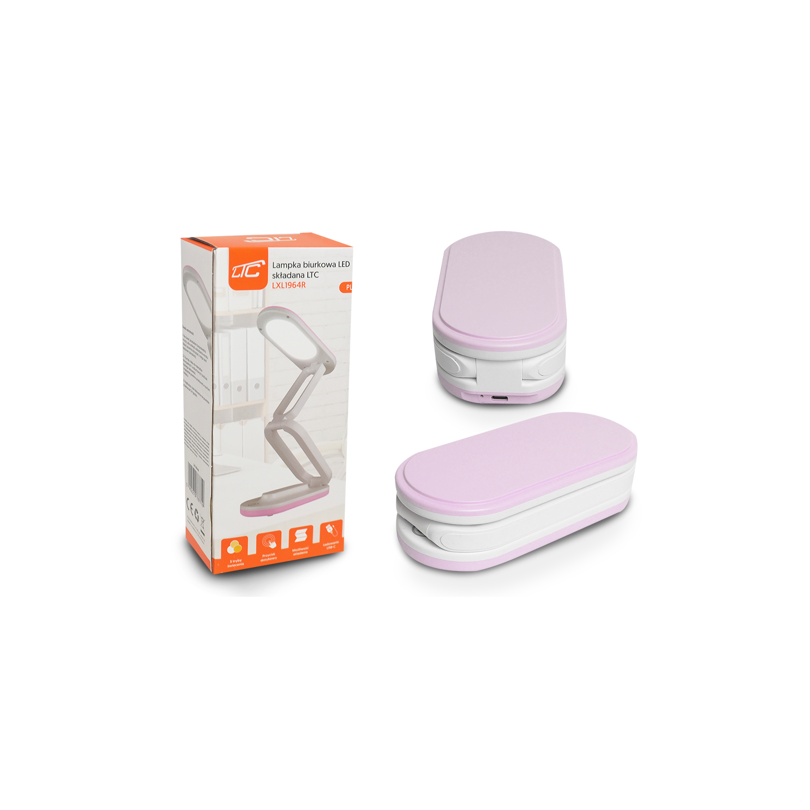 Lampe de bureau LED pliable LTC 10 W, 3000/4500/6000 K, 1200 mAh, rose