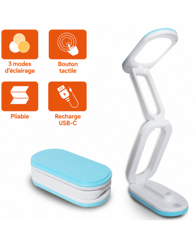 Lampe de bureau LED pliable LTC 10 W, 3000/4500/6000 K, 1200 mAh, bleue