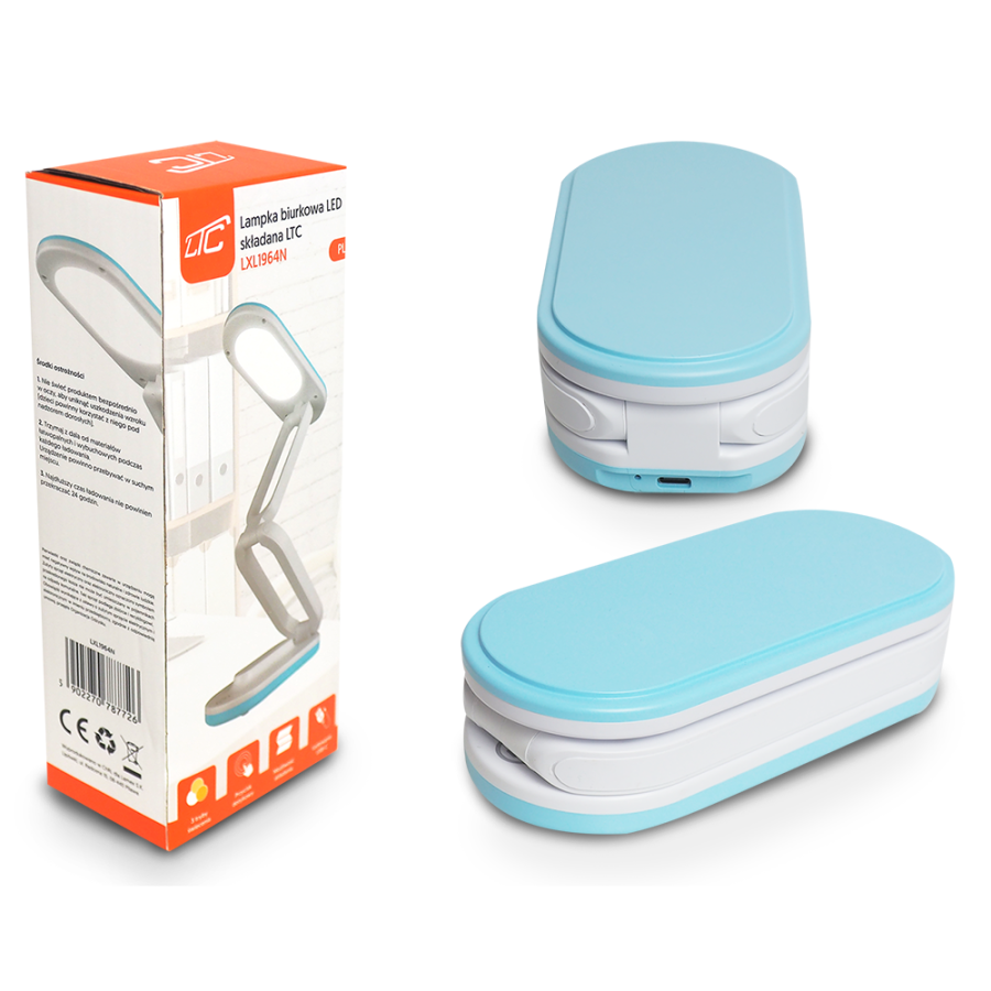 Lampe de bureau LED pliable LTC 10 W, 3000/4500/6000 K, 1200 mAh, bleue