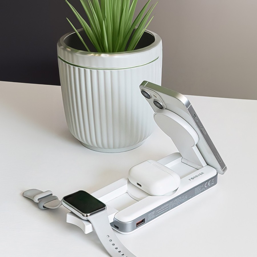 Batterie externe magnétique 3-en-1 à induction FOREVER MATB-300 20W 10000 mAh - Blanc