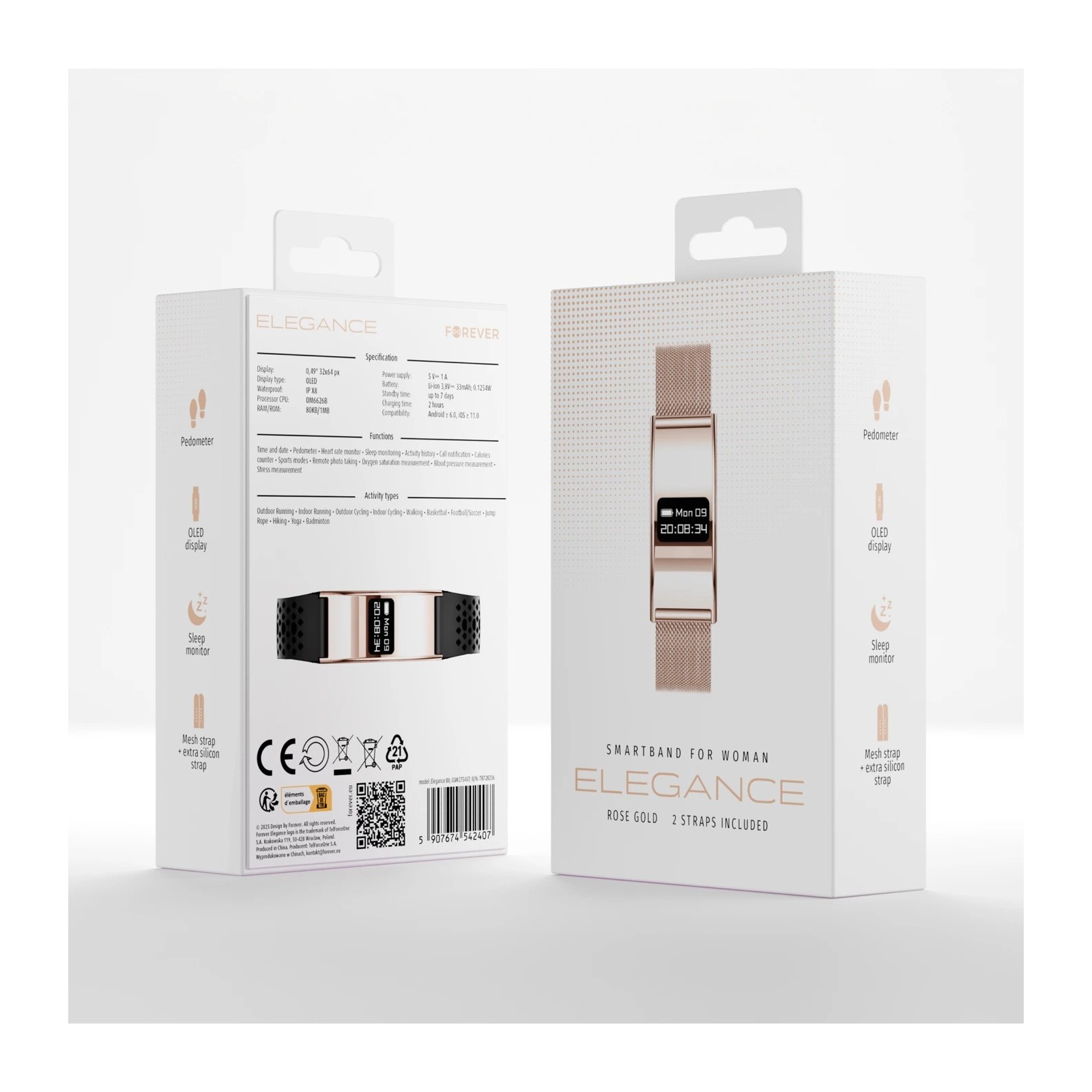 Bracelet connecté élégant FOREVER ELEGANCE B8 - Noir