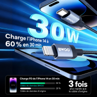 Câble USB-C vers LIGHTNING - BWOO BO-X401CL - 30W 1M Noir
