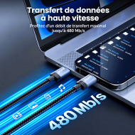 Câble USB-C vers LIGHTNING - BWOO BO-X401CL - 30W 1M Noir