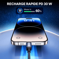 Câble USB-C vers LIGHTNING - BWOO BO-X401CL - 30W 1M Noir