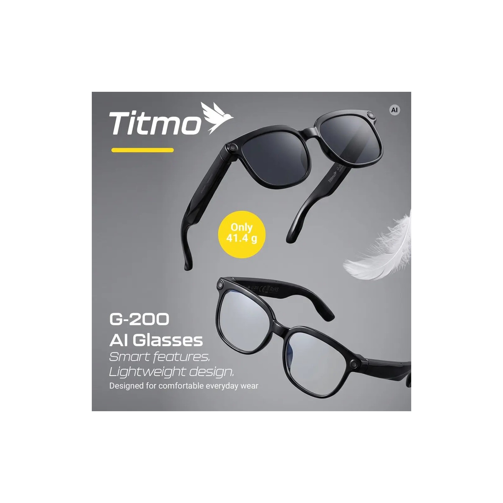 Lunettes connectées avec Caméra + Assistant IA - Titmo G-200 Noir