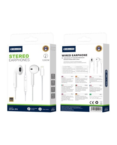 ÉCOUTEURS FILAIRES + TÉLÉCOMMANDE + MICRO - JELLICO EP2A - LIGHTNING - 1.2M BLANC
