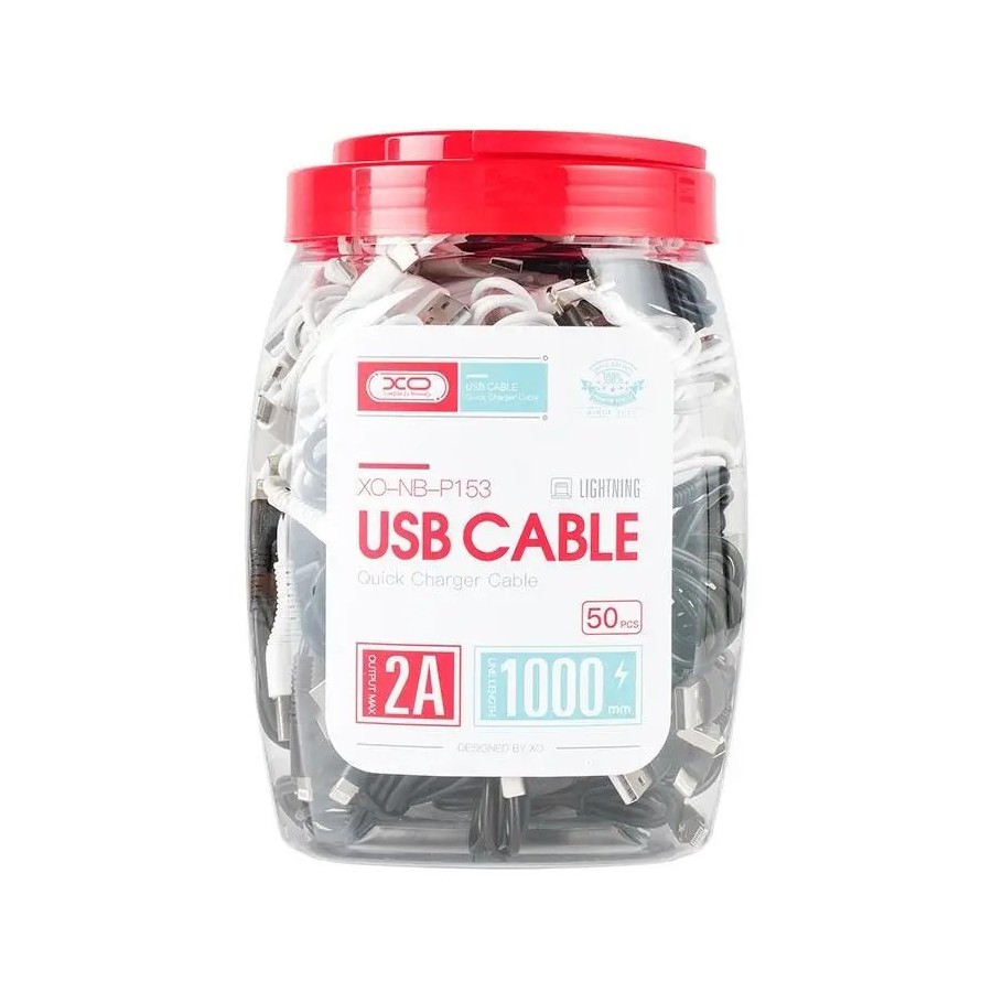 BOITE DE 50 CÂBLES USB-A VERS LIGHTNING (IPHONE) - XO NB103 - 2.1A 1M NOIR/BLANC