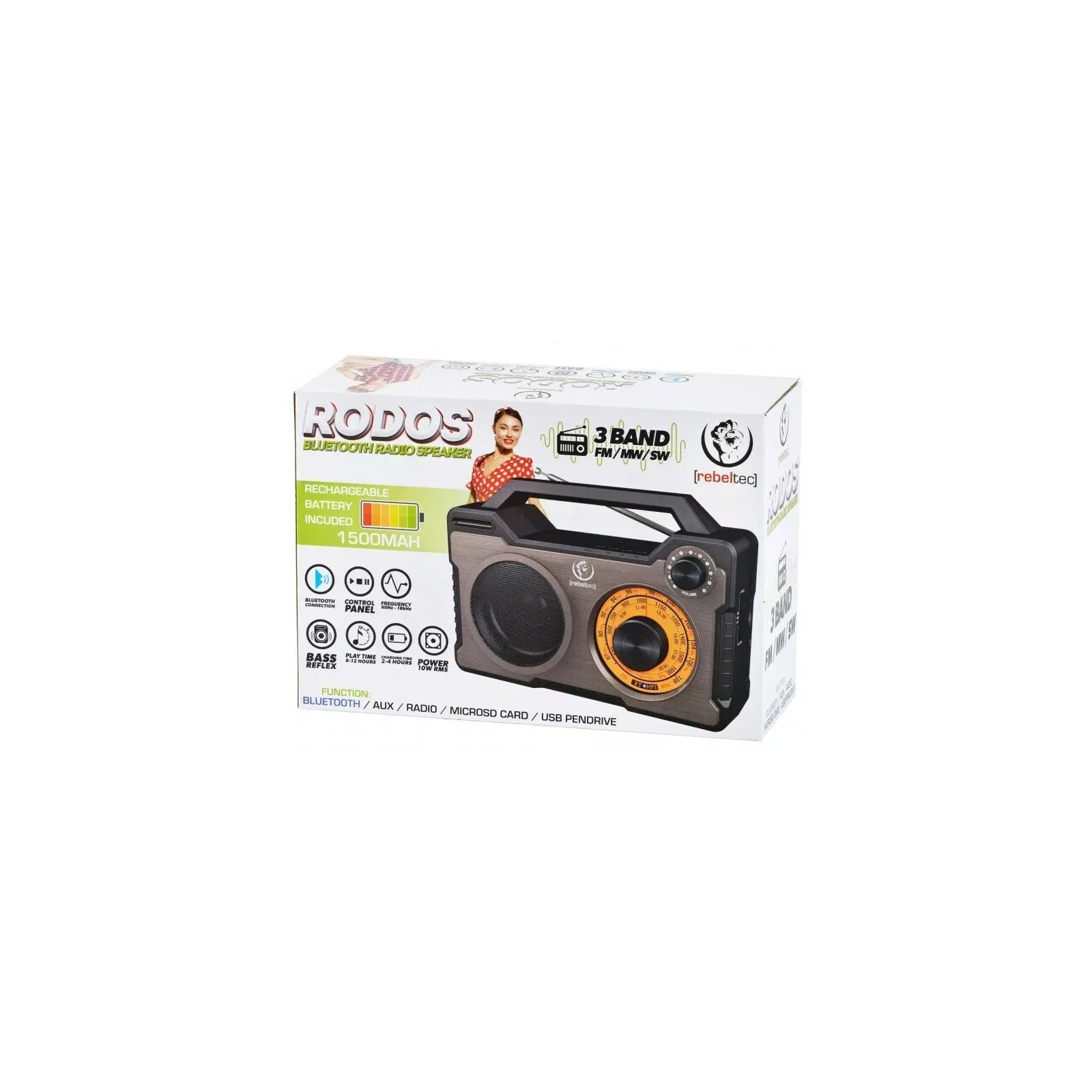 REBELTEC RODOS - ENCEINTE PORTABLE BLUETOOTH AVEC RADIO FM ET LECTEUR MULTIMÉDIA