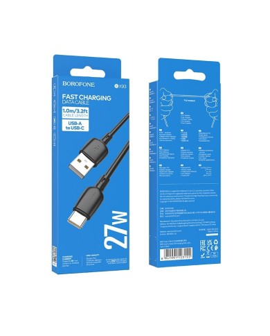 CÂBLE USB-A VERS USB-C - BOROFONE BX93 SUPER POWER - 27W 1M NOIR