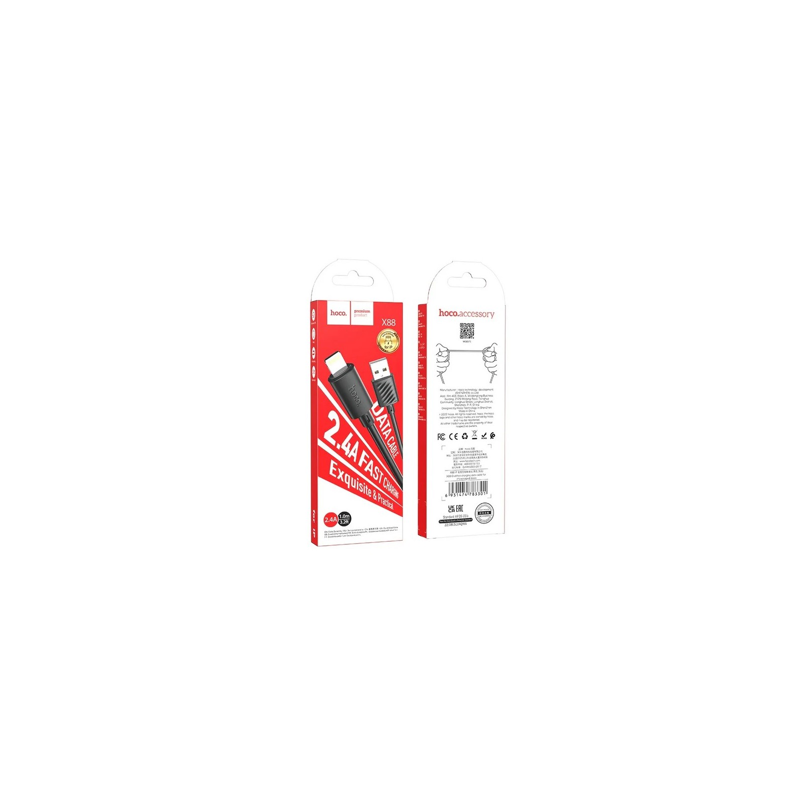 CÂBLE USB-A VERS LIGHTNING - HOCO X88 - 18W 1M NOIR