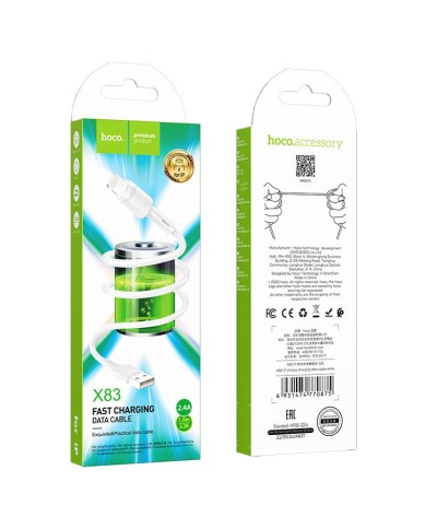 CÂBLE USB-A VERS LIGHTNING HOCO X83 - 18W / 2.4A 1M - BLANC