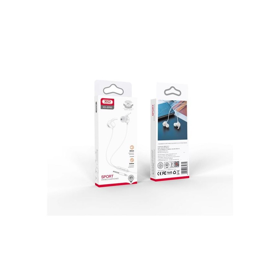 ÉCOUTEURS FILAIRES + TÉLÉCOMMANDE + MICRO - XO-EP65 - JACK 3.5MM - BLANC