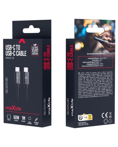 CÂBLE USB-C VERS C - MAXLIFE MXUC-12 - PD 60W 1M NOIR