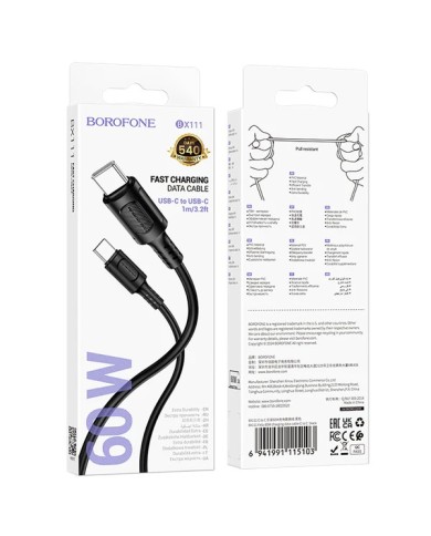 CÂBLEUSB-C VERS C - BOROFONE BX111 FELIZ - PD 60W 1M NOIR