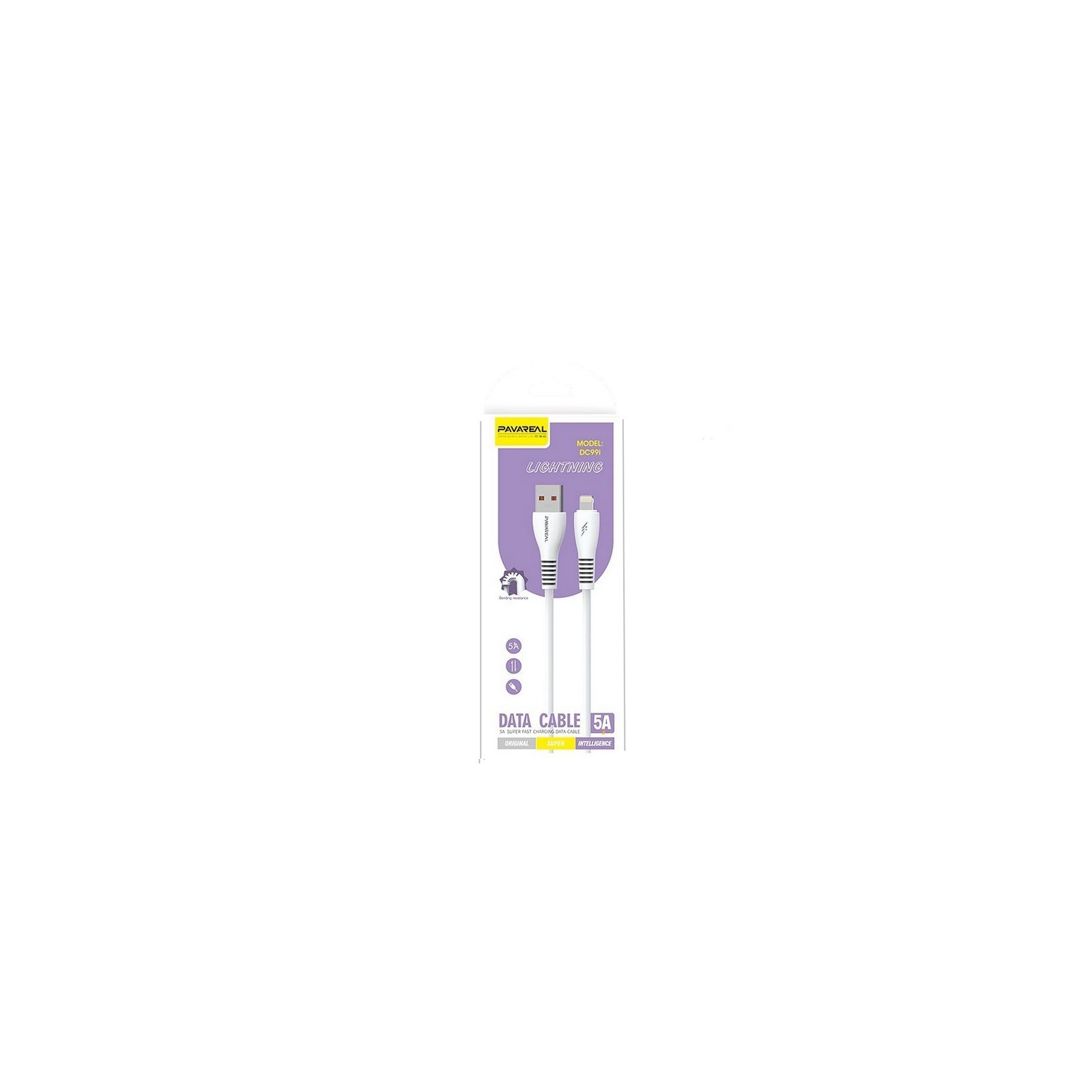 CÂBLE USB-A VERS LIGHTNING (IPHONE) - PAVAREAL PA-DC99I-W - 5A 1M BLANC