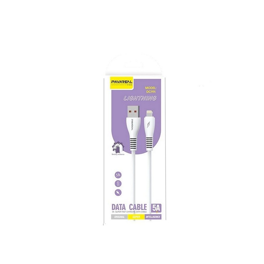 CÂBLE USB-A VERS LIGHTNING (IPHONE) - PAVAREAL PA-DC99I-W - 5A 1M BLANC