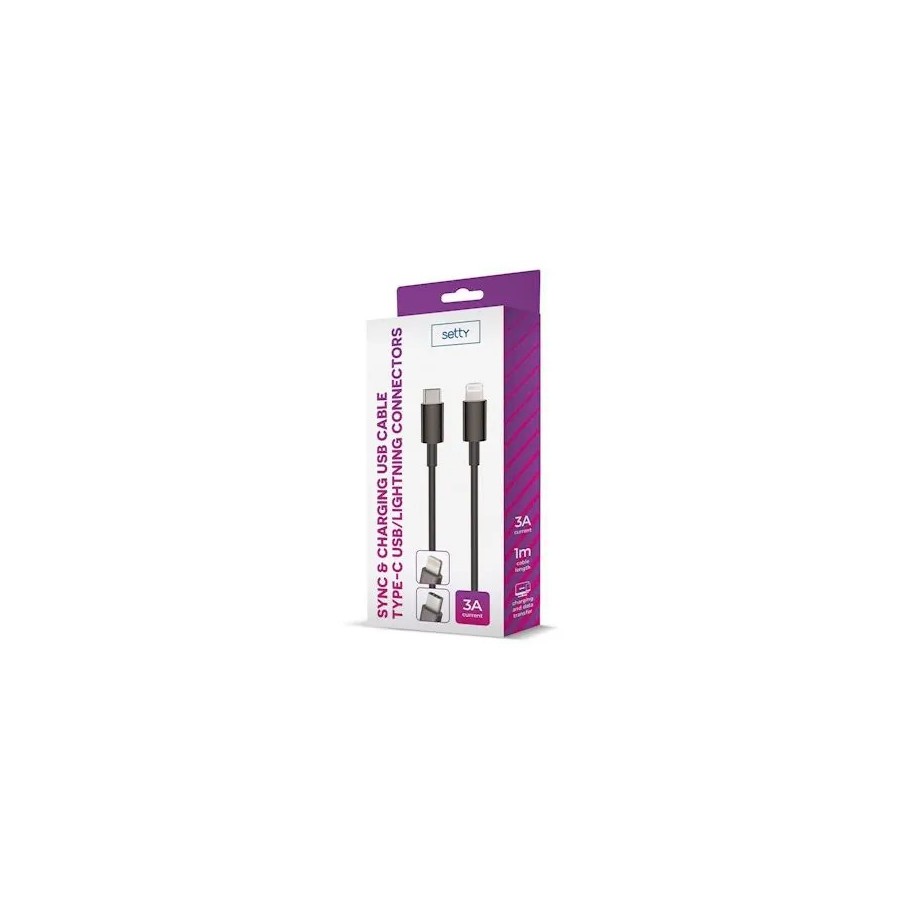 CÂBLE USB-C VERS LIGHTNING (IPHONE) - SETTY - 3A 1M NOIR