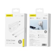 FONENG EU51 GaN - CHARGEUR SECTEUR HAUTE PERFORMANCE POWER DELIVERY 25W + CÂBLE DOUBLE USB-C BLANC