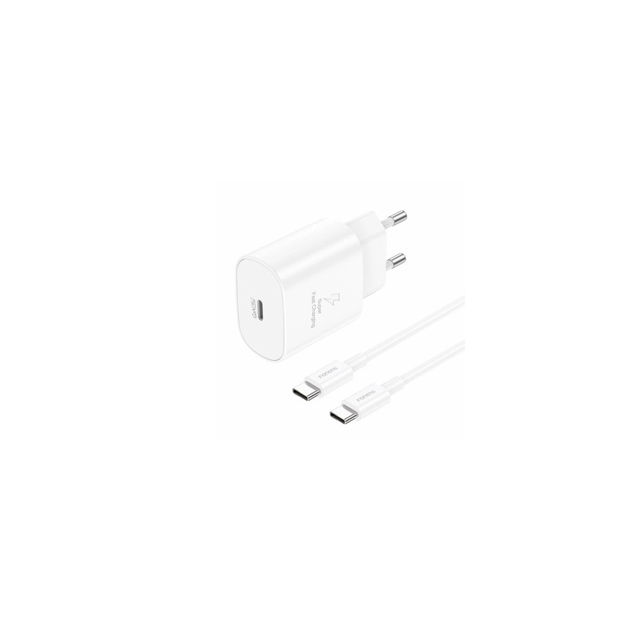 FONENG EU51 GaN - CHARGEUR SECTEUR HAUTE PERFORMANCE POWER DELIVERY 25W + CÂBLE DOUBLE USB-C BLANC