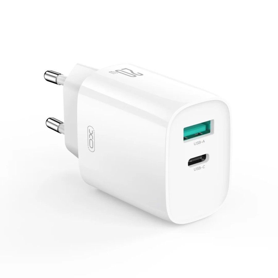 XO DESIGN CE29 - CHARGEUR SECTEUR POWER DELIVERY 20W & QUICK CHARGE - DOUBLE PORT USB-C & USB-A BLANC