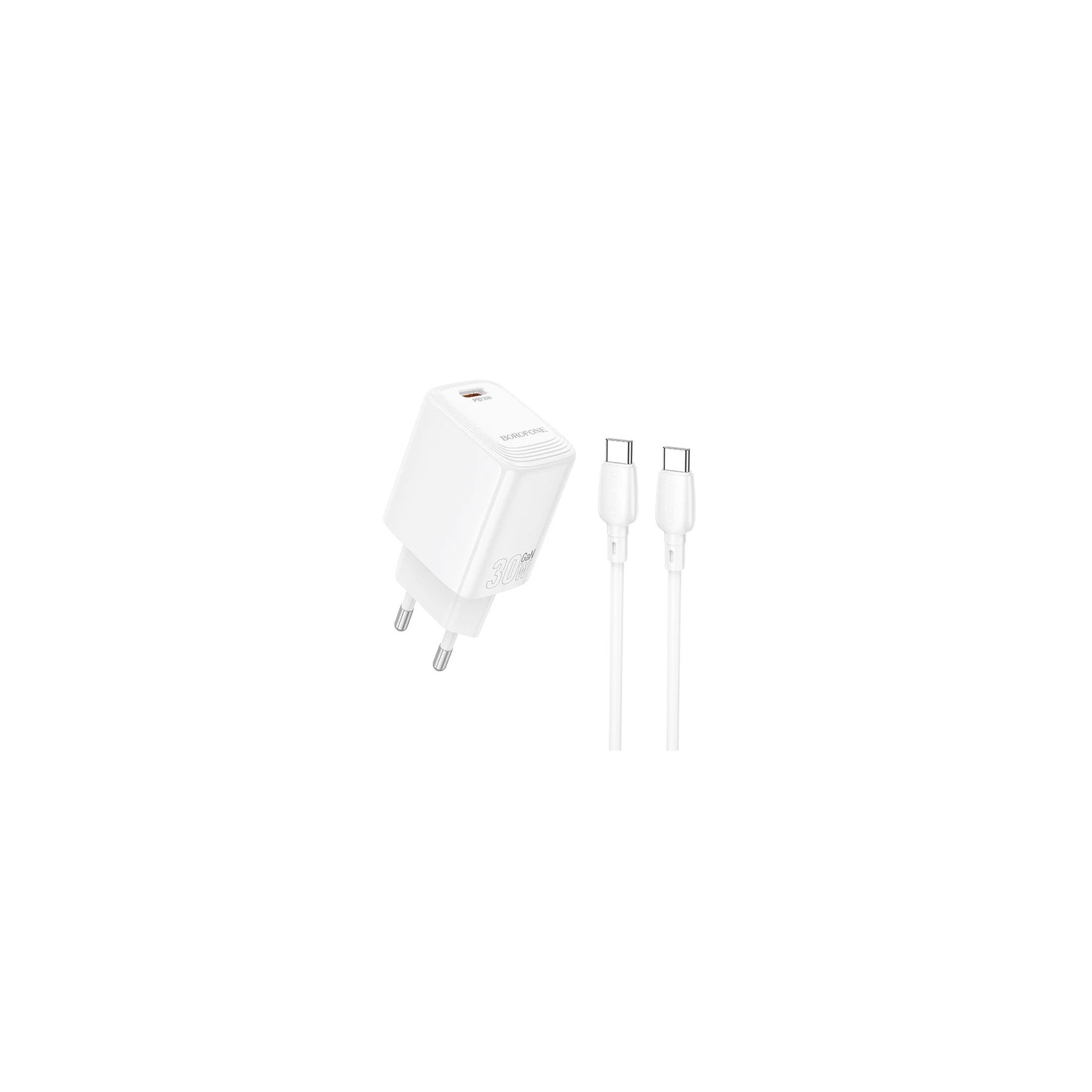 BOROFONE BN28 FUENTE - CHARGEUR SECTEUR POWER DELIVERY 30W + CÂBLE DOUBLE USB-C BLANC