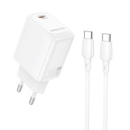 BOROFONE BN28 FUENTE - CHARGEUR SECTEUR POWER DELIVERY 30W + CÂBLE DOUBLE USB-C BLANC