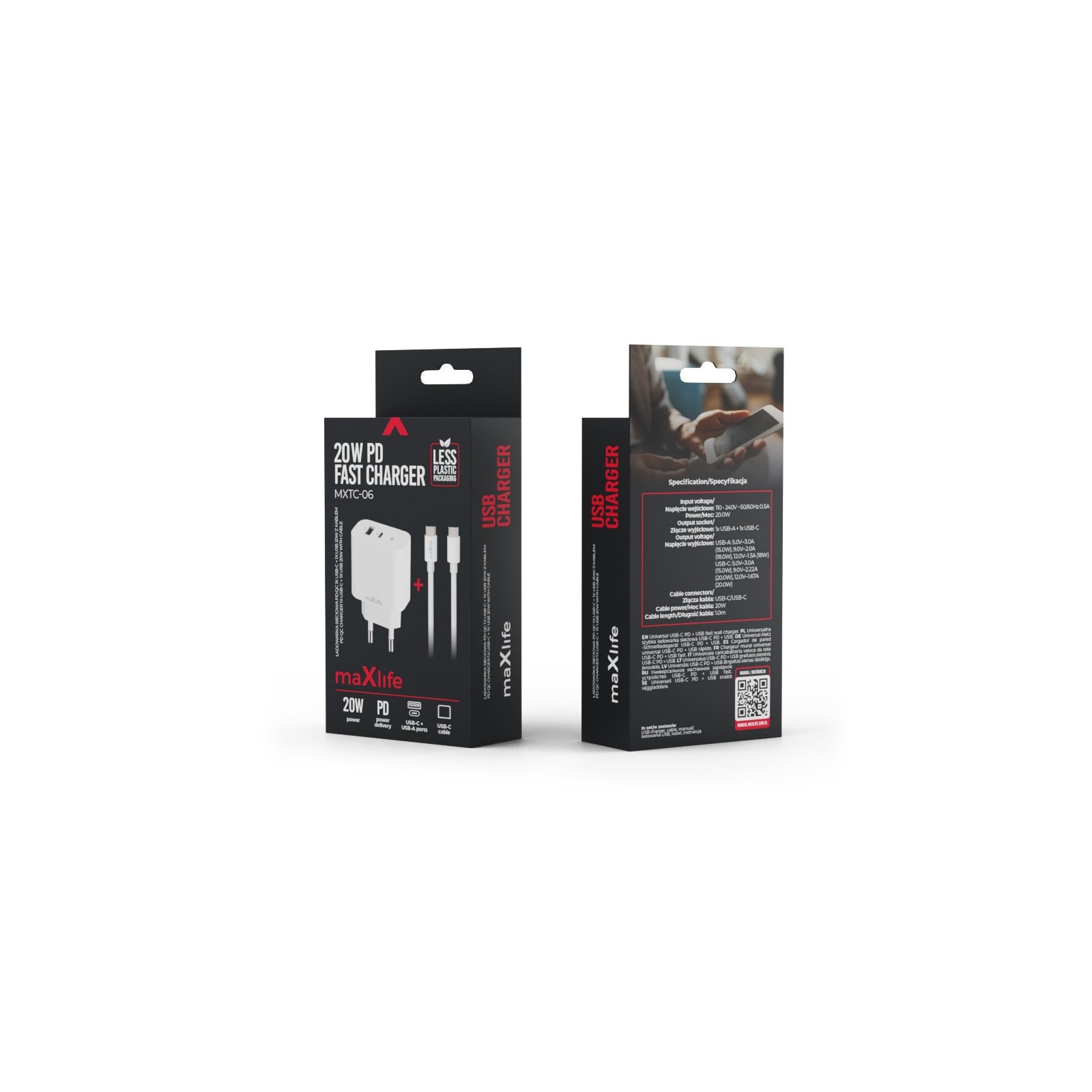 MAXLIFE MXTC-01 - CHARGEUR SECTEUR 2.1A / 10.5W - 1X PORT USB-A + CÂBLE MICRO-USB NOIR