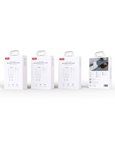 XO DESIGN CE34 - CHARGEUR SECTEUR DOUBLE PORT USB-A 2.4A / 12W + CÂBLE USB-C BLANC