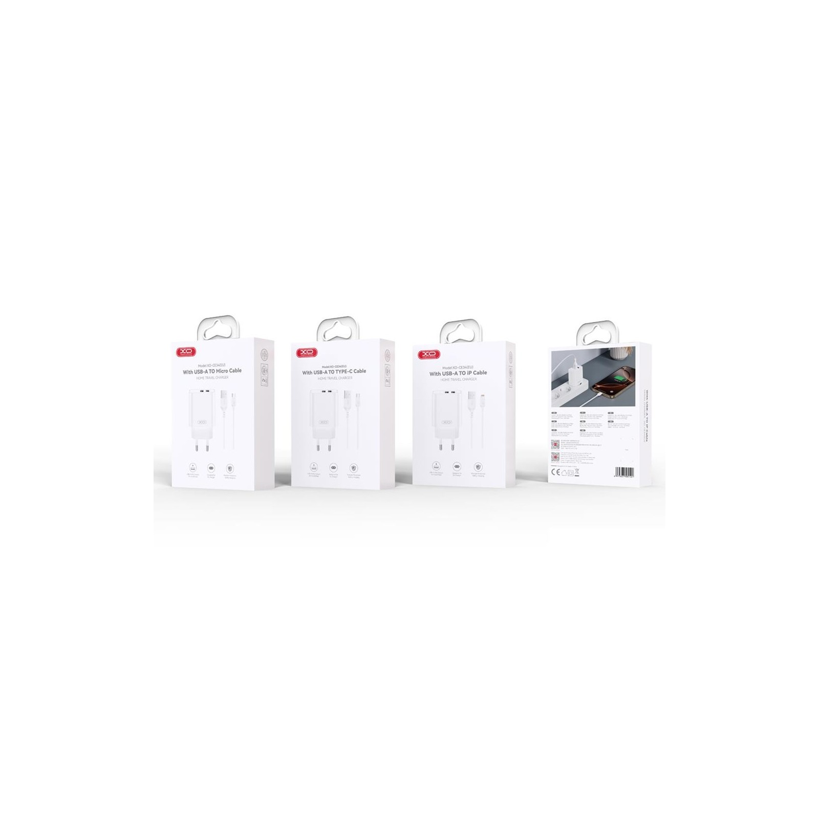 XO DESIGN CE34 - CHARGEUR SECTEUR DOUBLE PORT USB-A 2.4A / 12W + CÂBLE USB-C BLANC